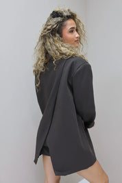 Oversized blazer overslag achterkant bruin open rug dames blazer Ladylike