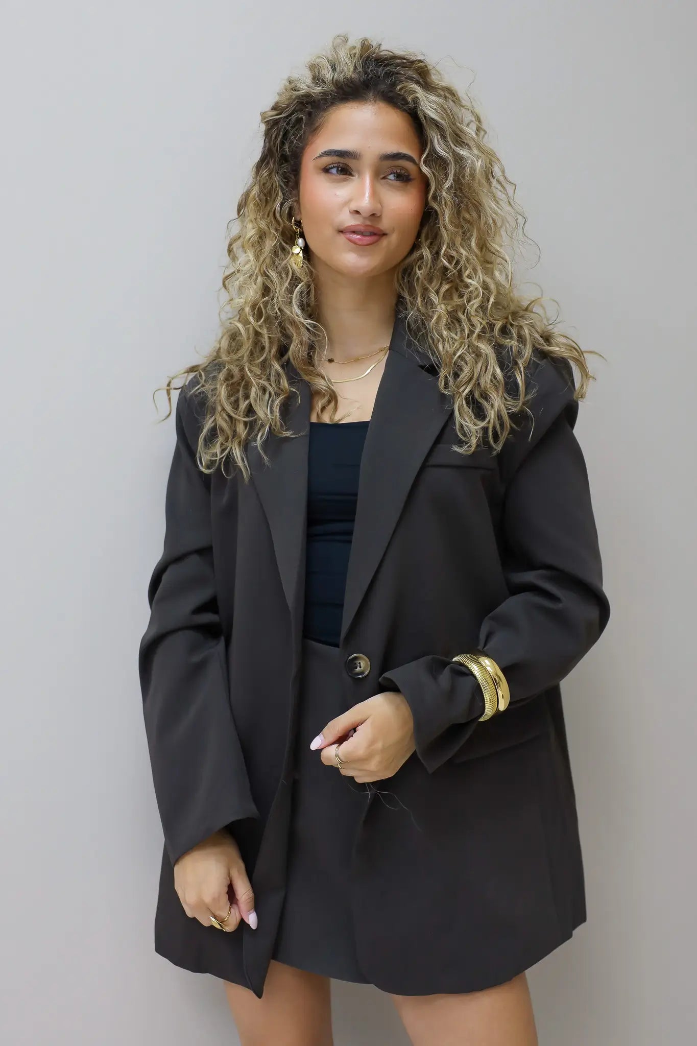 Oversized blazer overslag achterkant bruin open rug dames blazer Ladylike