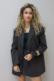 Oversized blazer overslag achterkant bruin open rug dames blazer Ladylike