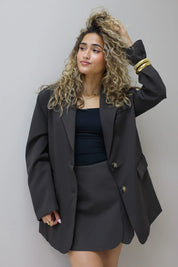 Oversized blazer overslag achterkant bruin open rug dames blazer Ladylike