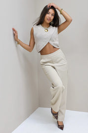 Pantalon straight fit beige klassieke nette dames broek steekzakken Myracle Ladylike Fashion