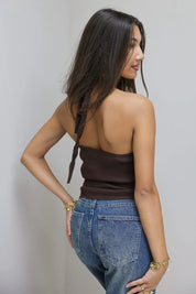 Rib top detail donker bruin halter model