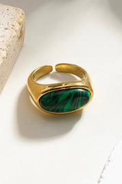 Ring ovaal groen goudkleurig dames statement ring stainless steel waterproof