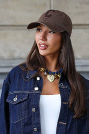 Stoere dames ketting van denim hartjes grove ketting met jeans stof Ladylike Fashion