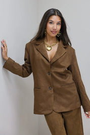 Suede Blazer Bruin suede look dames blazer co ord set