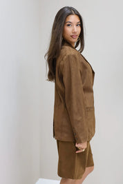 Suede Blazer Bruin suede look dames blazer co ord set