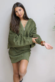 Suede dames jasje groen ballon model herfst pof mouwen Unika Ladylike Fashion