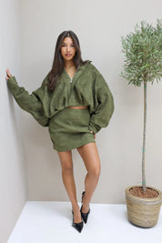 Suede dames jasje groen ballon model herfst pof mouwen Unika Ladylike Fashion