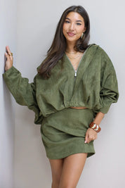 Suede look rokje groen herfst winter collectie co ord set dames Unika Ladylike Fashion