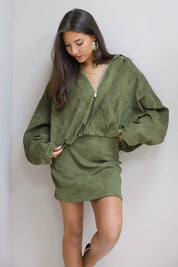 Suede look rokje groen herfst winter collectie co ord set dames Unika Ladylike Fashion