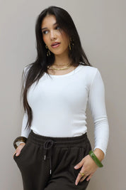 T-shirt lange mouwen wit basic dames t-shirt lange mouwen