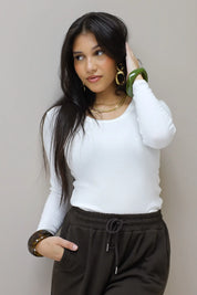 T-shirt lange mouwen wit basic dames t-shirt lange mouwen