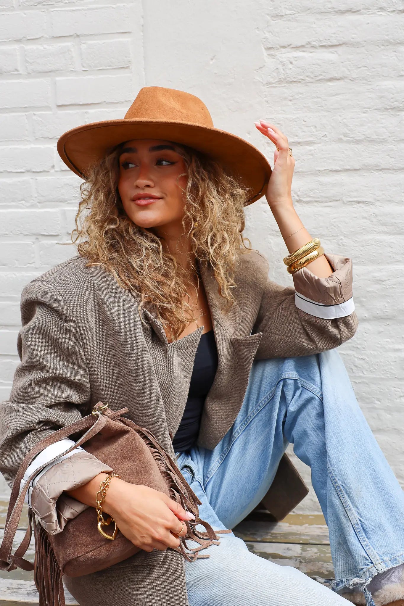 Tweed blazer dames camel gewatteerde buiten blazer dames