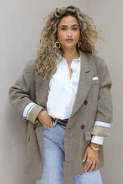 Tweed blazer dames camel gewatteerde buiten blazer dames