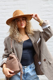 Tweed blazer dames camel gewatteerde buiten blazer dames