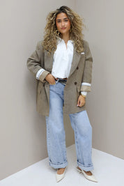 Tweed blazer dames camel gewatteerde buiten blazer dames