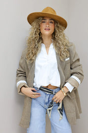 Tweed blazer dames camel gewatteerde buiten blazer dames