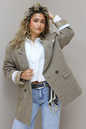 Tweed blazer dames camel gewatteerde buiten blazer dames