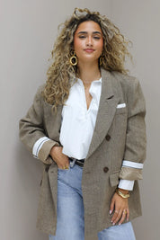 Tweed blazer dames camel gewatteerde buiten blazer dames