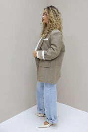 Tweed blazer dames camel gewatteerde buiten blazer dames