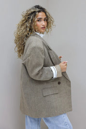 Tweed blazer dames camel gewatteerde buiten blazer dames