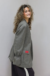reworked blazer bruin gevoerd driekwart aanzicht