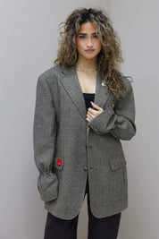 reworked blazer bruin gevoerd voorkant gedragen