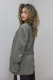 reworked blazer bruin gevoerd zijaanzicht