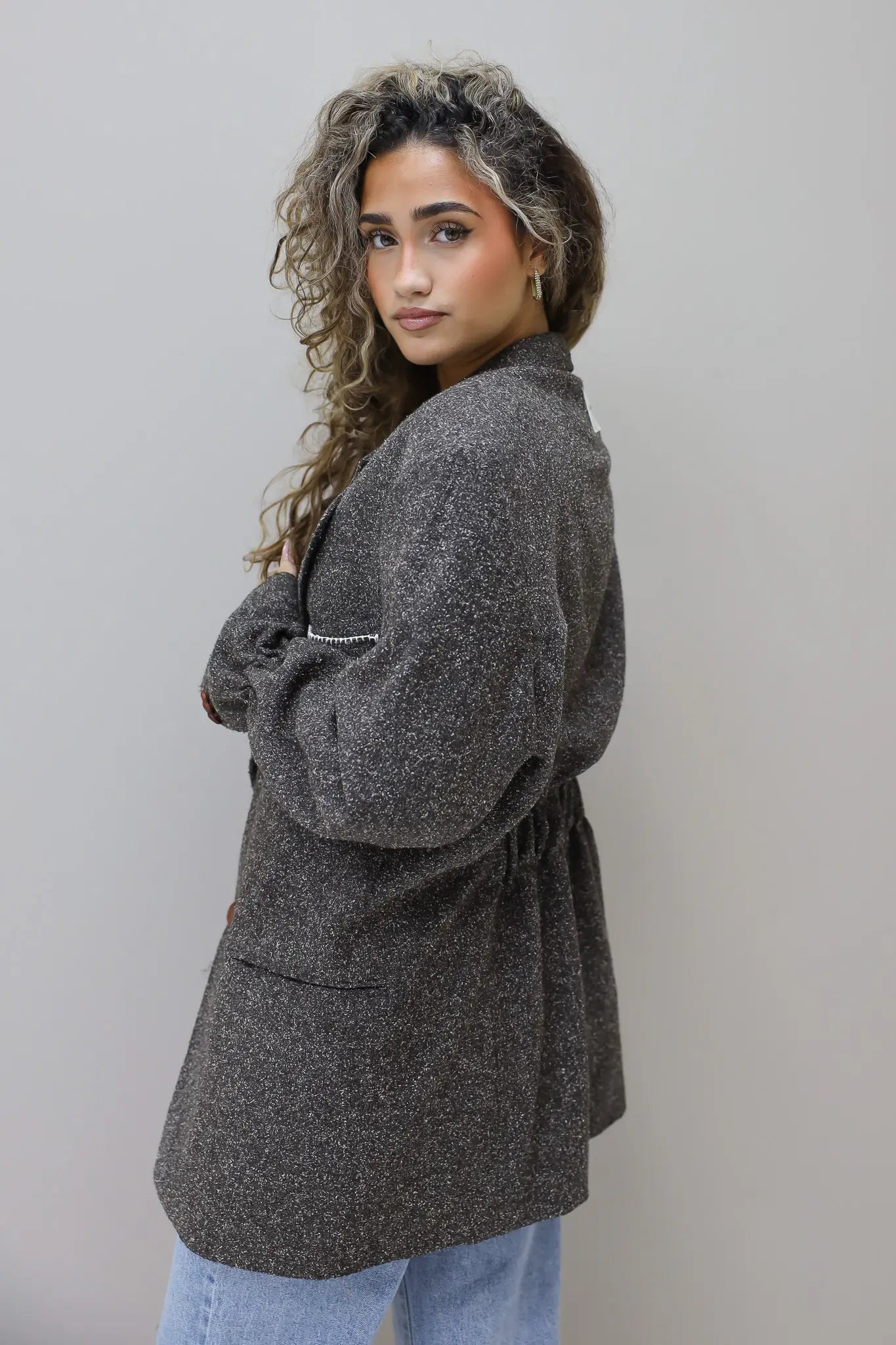 reworked blazer bruin zijaanzicht tweede