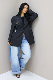 volledige outfit met krijtstreep blazer dames