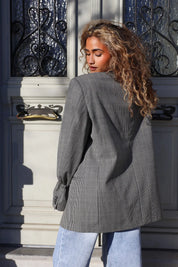 achterkant van reworked blazer ruit grijs