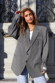 vintage heren blazer dames ruit grijs vooraanzicht