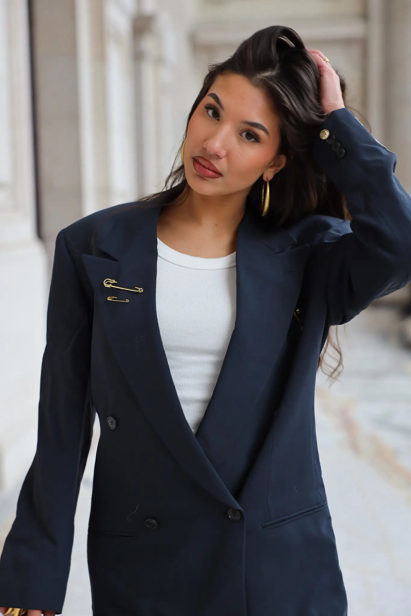 Oversized navy BOSS blazer met rechte schouders