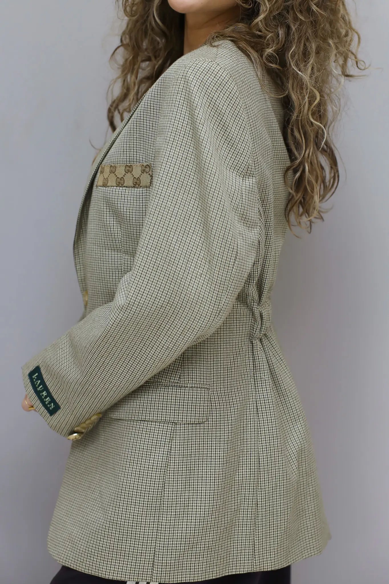 reworked vintage ralph lauren blazer khaki driekwart aanzicht