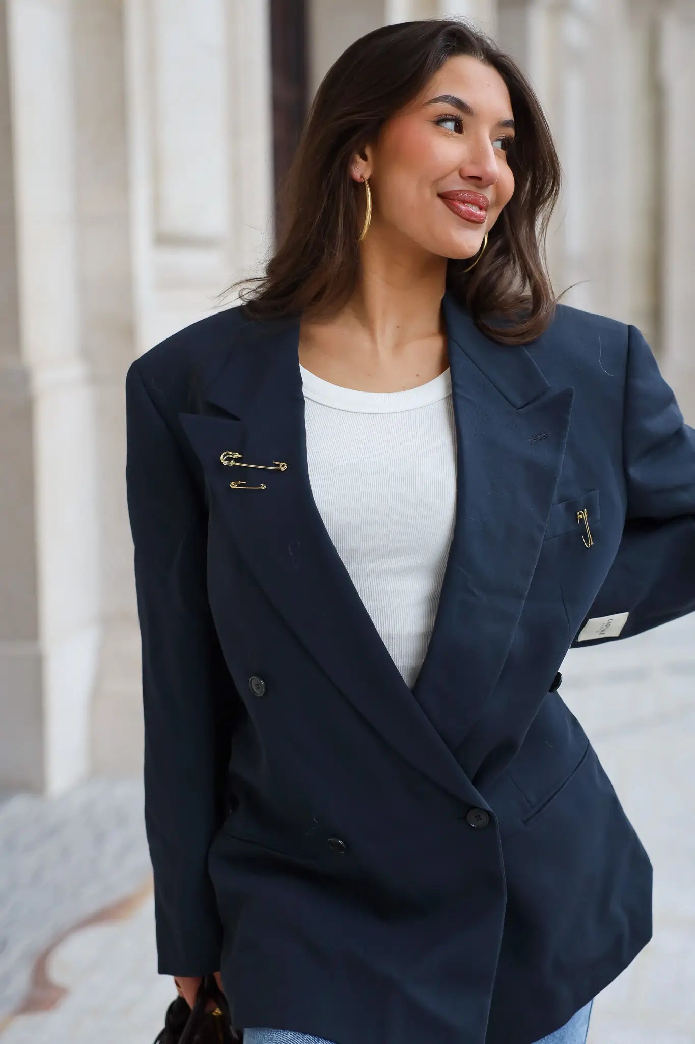 Zijaanzicht van donker blauwe vintage heren blazer