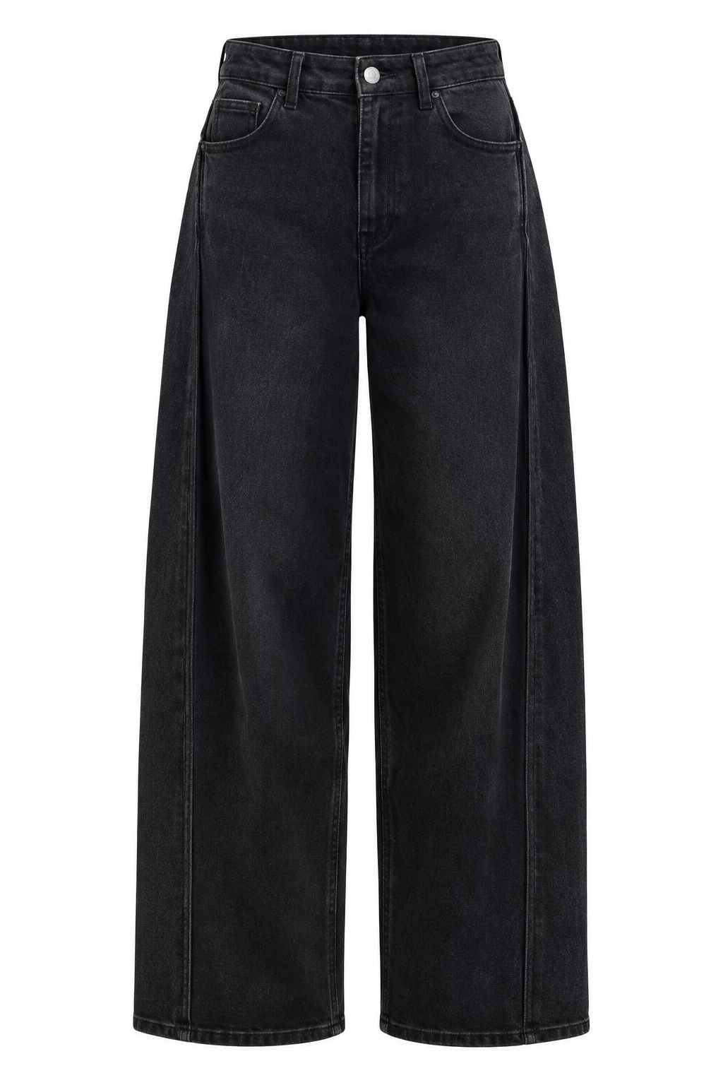 Zwarte baggy wide leg jeans van Redial model 3701-2 met hoge taille vijf zakken knoopsluiting en extra wijde rechte pijpen op witte achtergrond