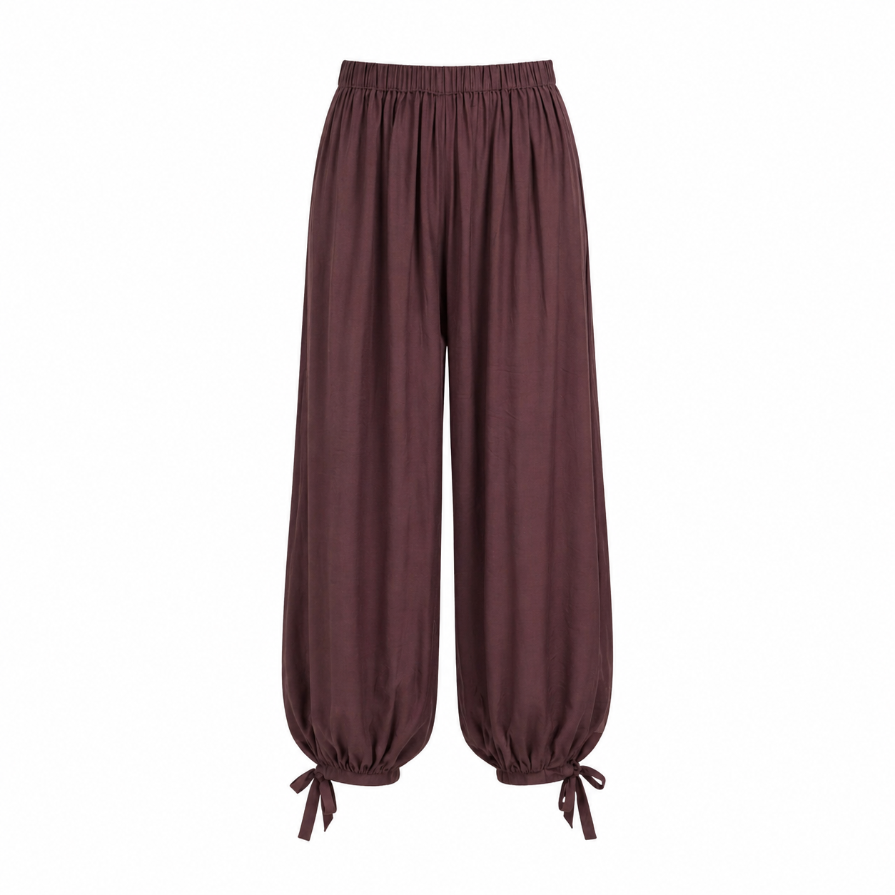 bruine ballon pantalon met strikjes onderaan de pijpen