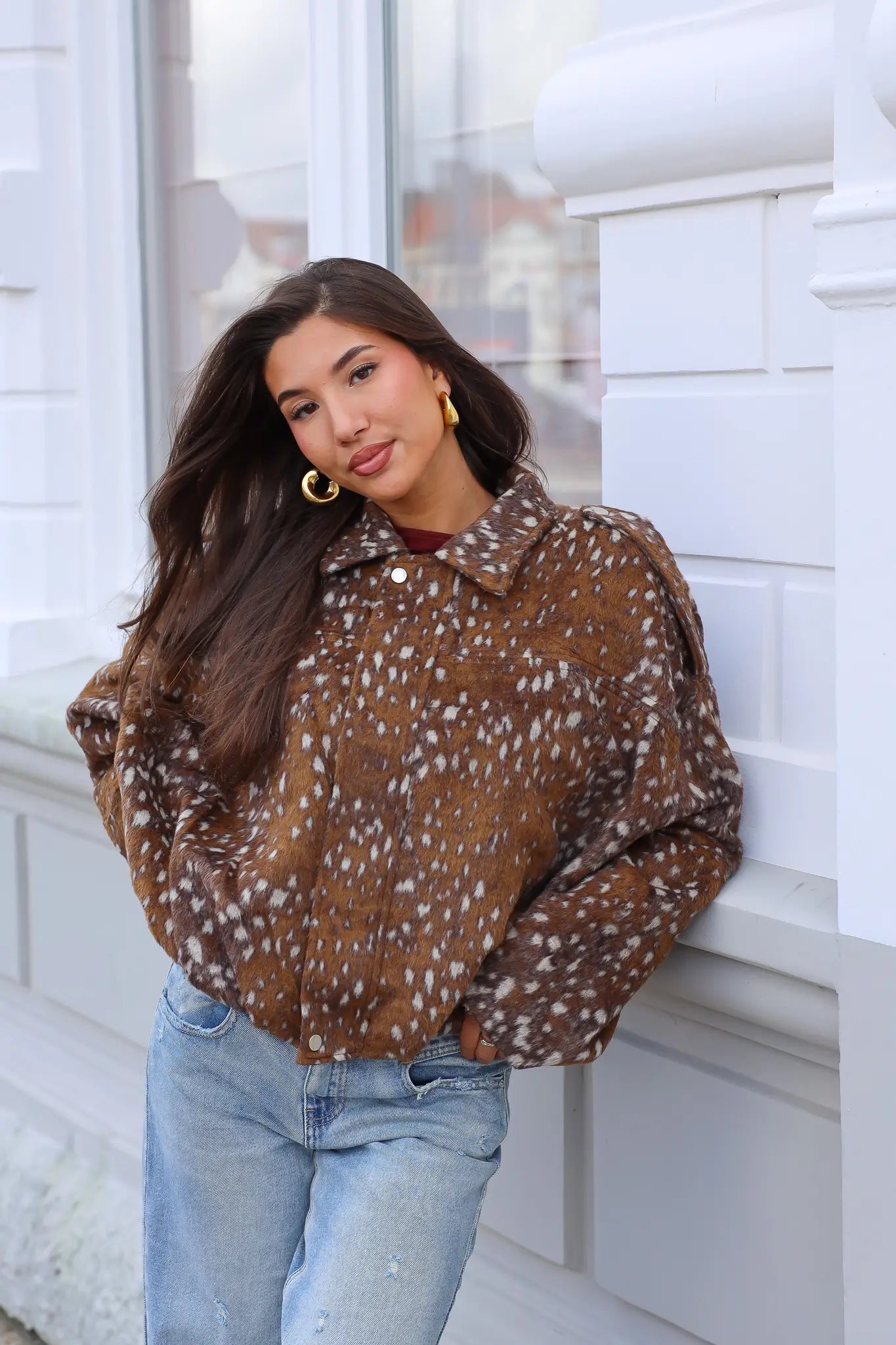 Bruin Bambi print jasje voor dames