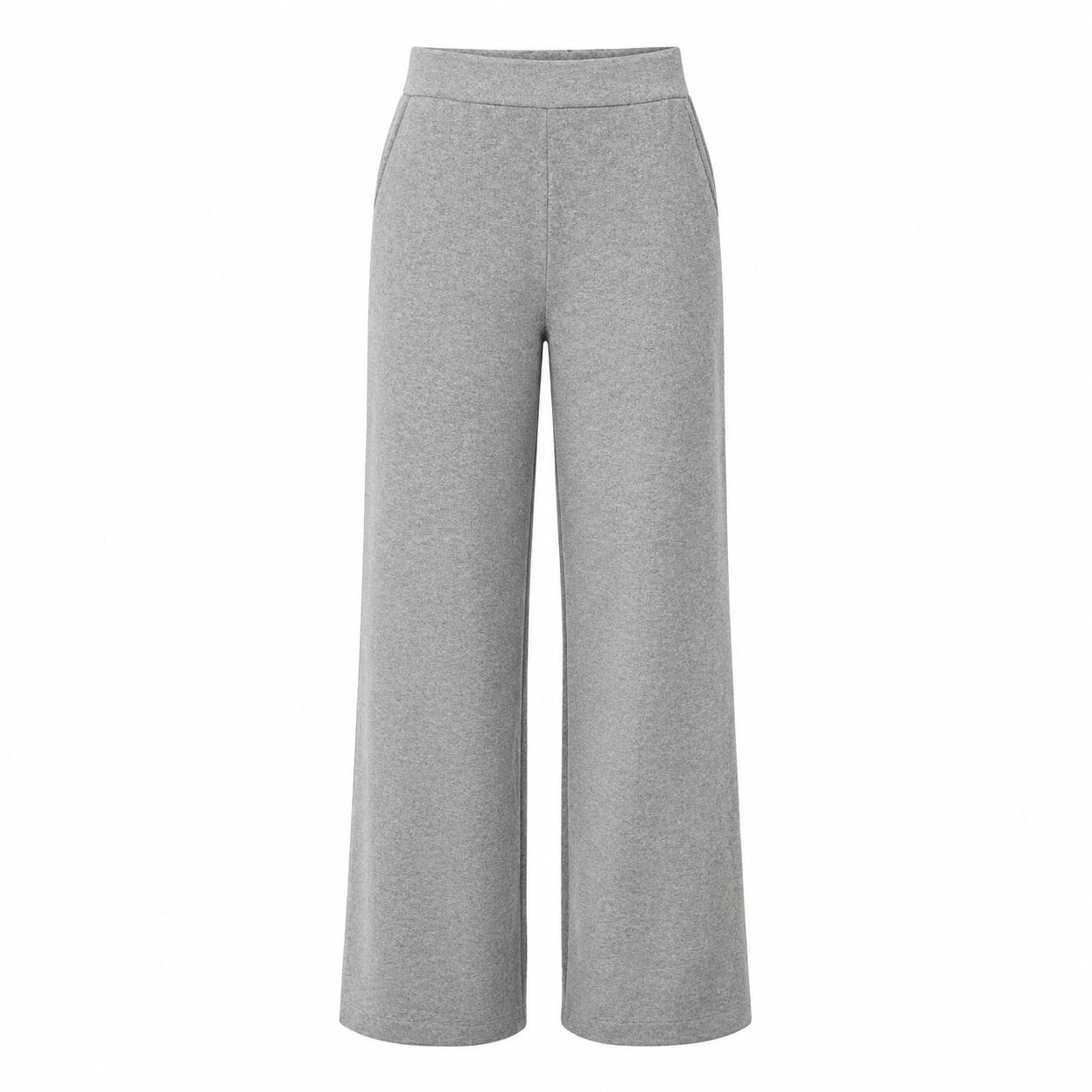 grijze pantalon met elastische taille en wijde pijpen voorkant