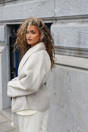 Beige wollen jas met oversized fit voor dames