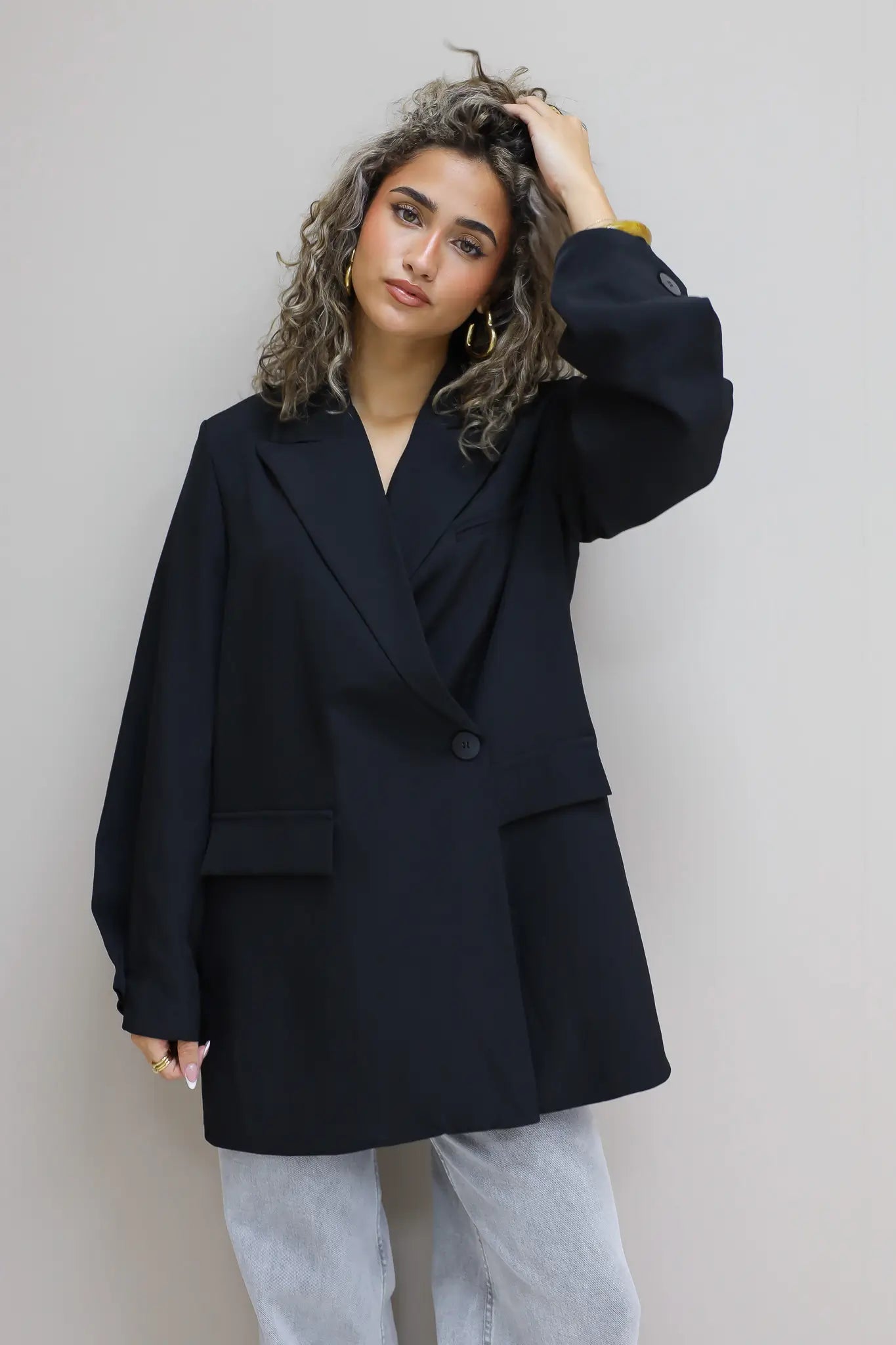 Oversized Blazer Lange Mouwen Zwart