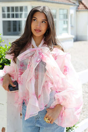 Productfoto blouse bloemen print roze voorkant