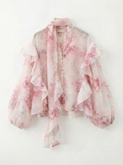 Productfoto blouse bloemen print roze op hanger