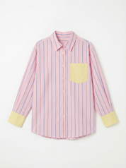 Productfoto blouse strepen roze geel voorkant