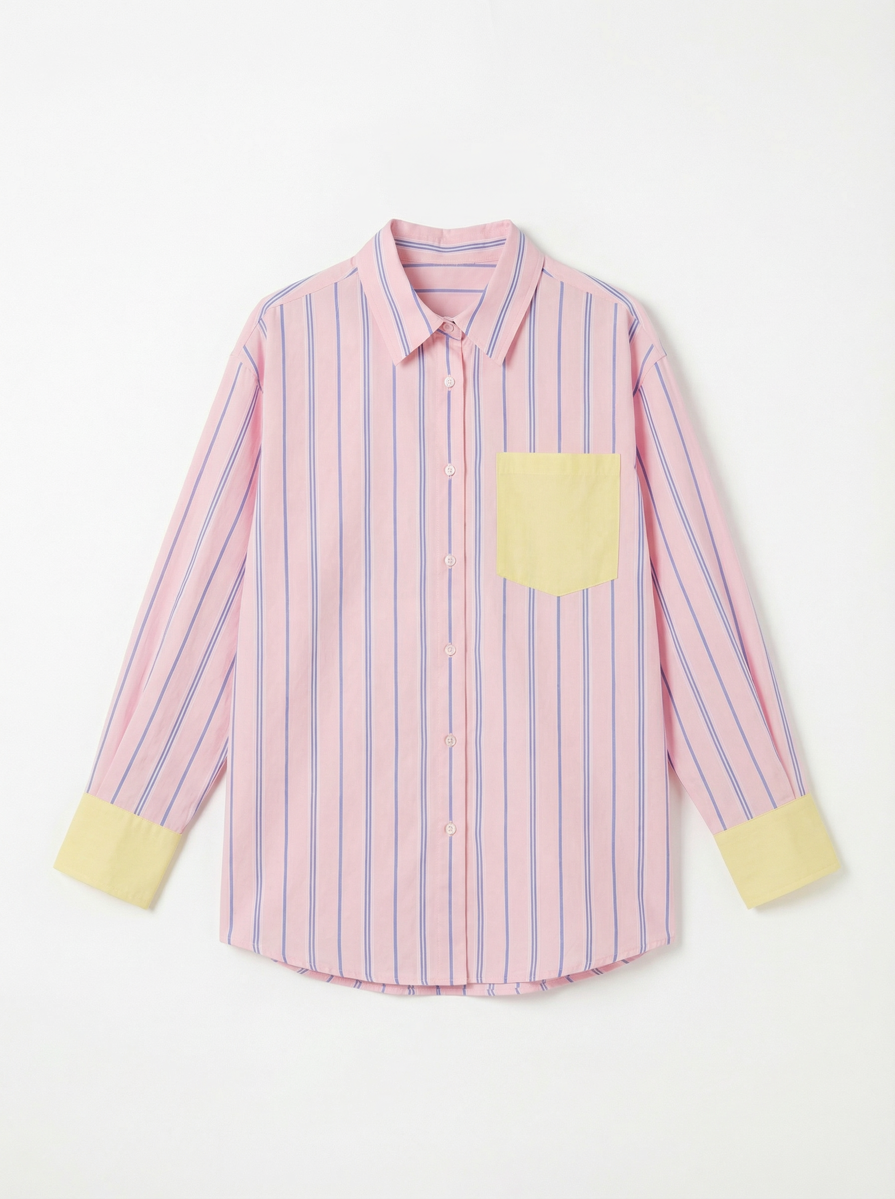 Productfoto blouse strepen roze geel voorkant