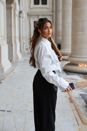 witte gestreepte blouse dames zonder stropdas