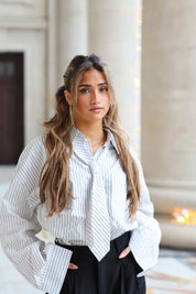 witte gestreepte blouse dames zonder stropdas