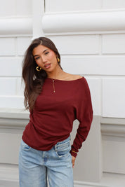 Bordeaux longsleeve dames met wijde hals