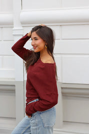 Bordeaux shirt dames met lange mouwen