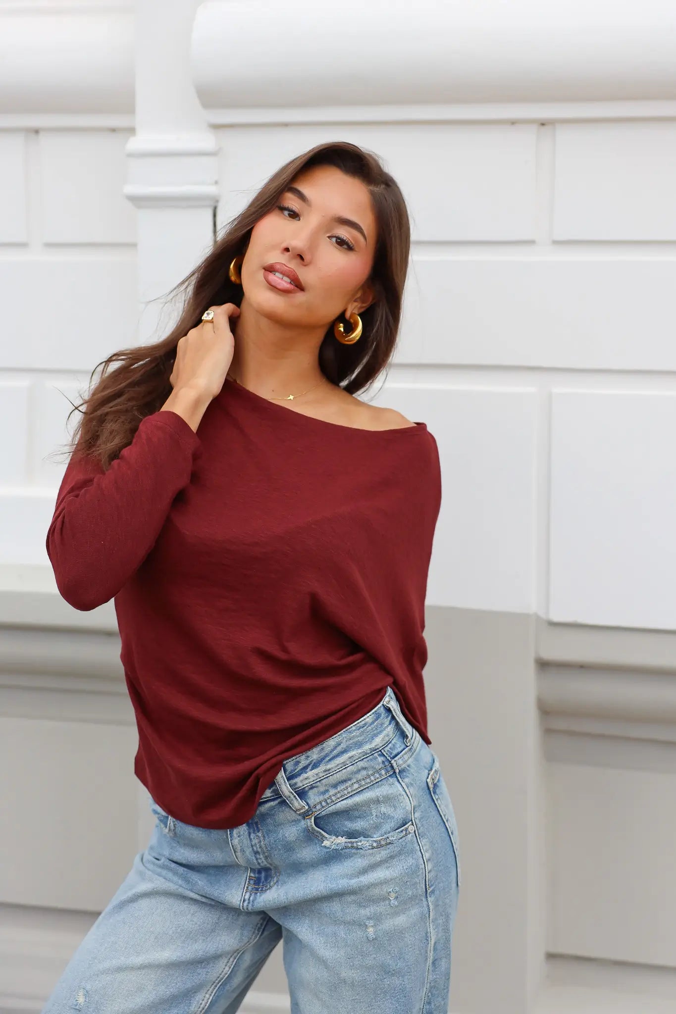 Bordeaux top voor dames in een casual look